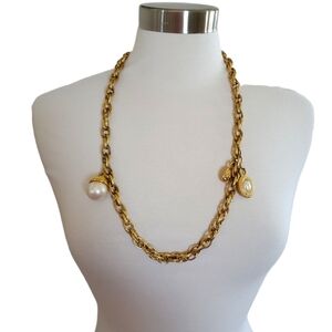 Vintage Gold Chain With Pearl Necklace